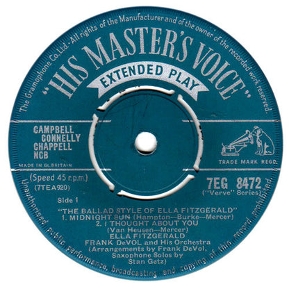 Ella Fitzgerald With Frank De Vol And His Orchestra : The Ballad Style Of Ella Fitzgerald (7")