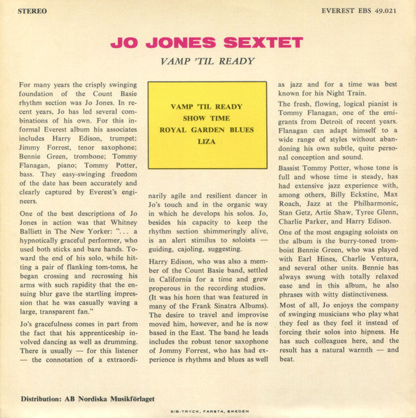 Jo Jones And His Orchestra : Vamp 'Til Ready (7", EP)