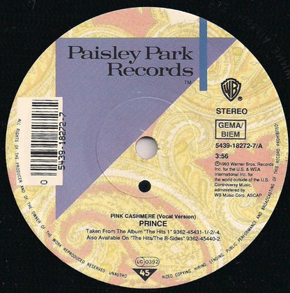 Prince : Pink Cashmere (7", Single, Sma)