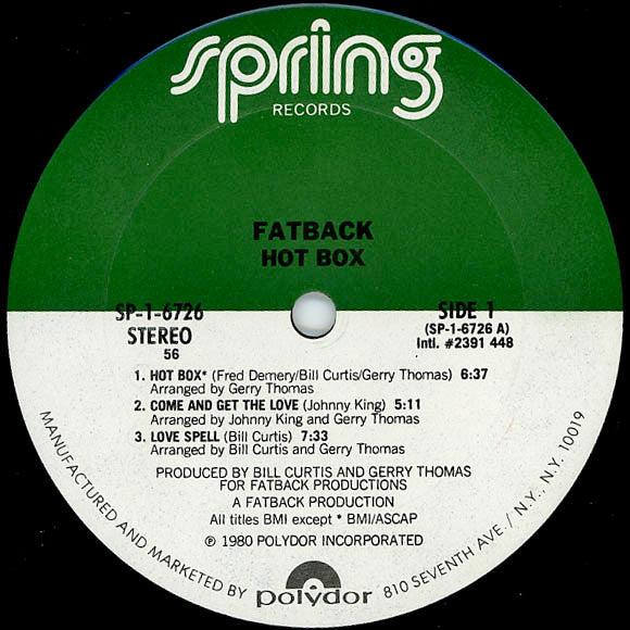 The Fatback Band : Hot Box (LP, Album, 56 )