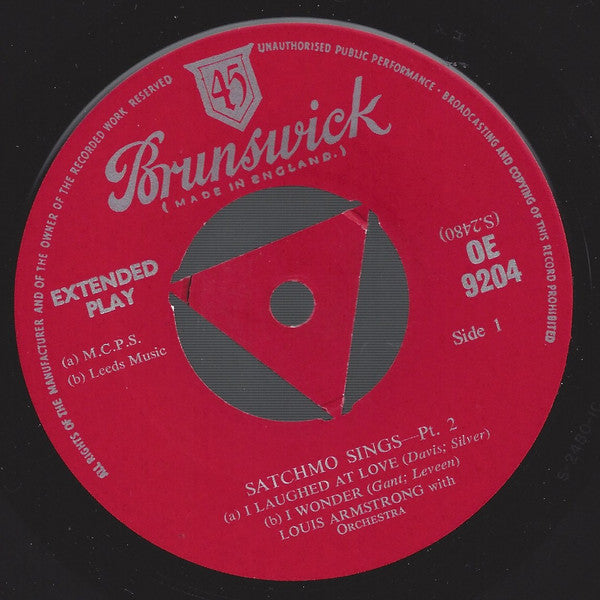 Louis Armstrong With Orchestra* : Satchmo Sings - Part 2 (7", EP)