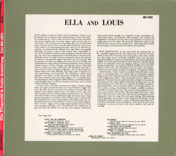 Ella Fitzgerald And Louis Armstrong : Ella And Louis (CD, Album, RE, RM, Dig)