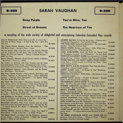 Sarah Vaughan : Deep Purple (7", EP, Styrene)