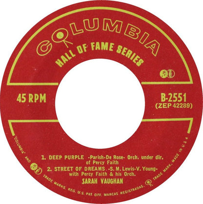 Sarah Vaughan : Deep Purple (7", EP, Styrene)