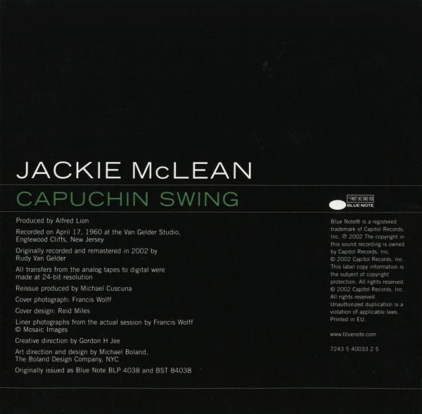 Jackie McLean : Capuchin Swing (CD, Album, RE, RM)