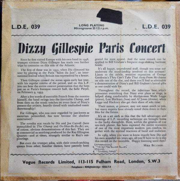 Dizzy Gillespie And His Orchestra : The Fabulous Dizzy Gillespie Pleyel Jazz Concert (Vol. 2) (10")