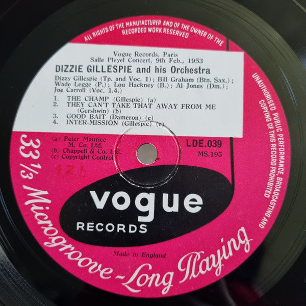 Dizzy Gillespie And His Orchestra : The Fabulous Dizzy Gillespie Pleyel Jazz Concert (Vol. 2) (10")