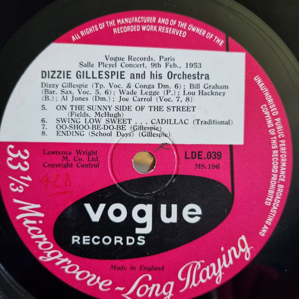 Dizzy Gillespie And His Orchestra : The Fabulous Dizzy Gillespie Pleyel Jazz Concert (Vol. 2) (10")