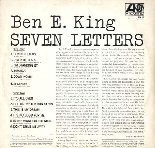 Ben E. King : Seven Letters (LP, Album, RE)