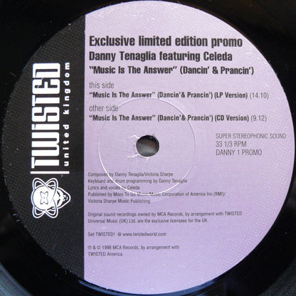 Danny Tenaglia Featuring Celeda : Music Is The Answer (Dancin' And Prancin') (12", Ltd, Promo)
