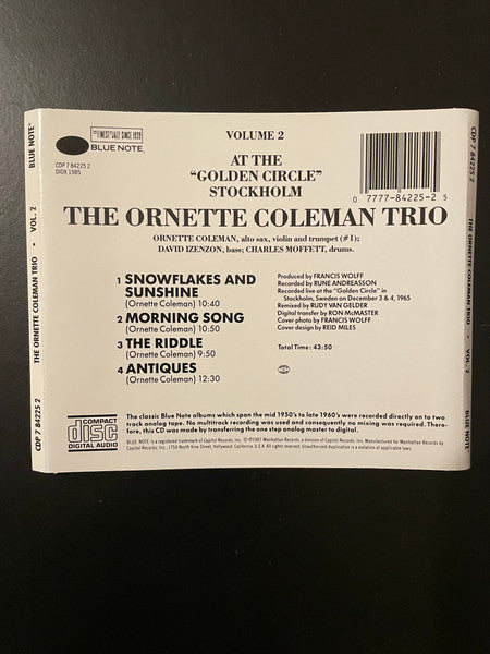 The Ornette Coleman Trio : At The "Golden Circle" Stockholm - Volume Two (CD, Album, RE)