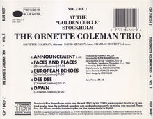 The Ornette Coleman Trio : At The "Golden Circle" Stockholm - Volume One (CD, Album, RE)