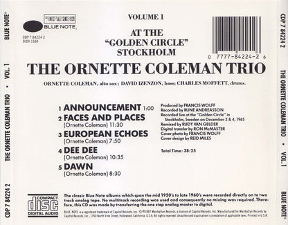 The Ornette Coleman Trio : At The "Golden Circle" Stockholm - Volume One (CD, Album, RE)