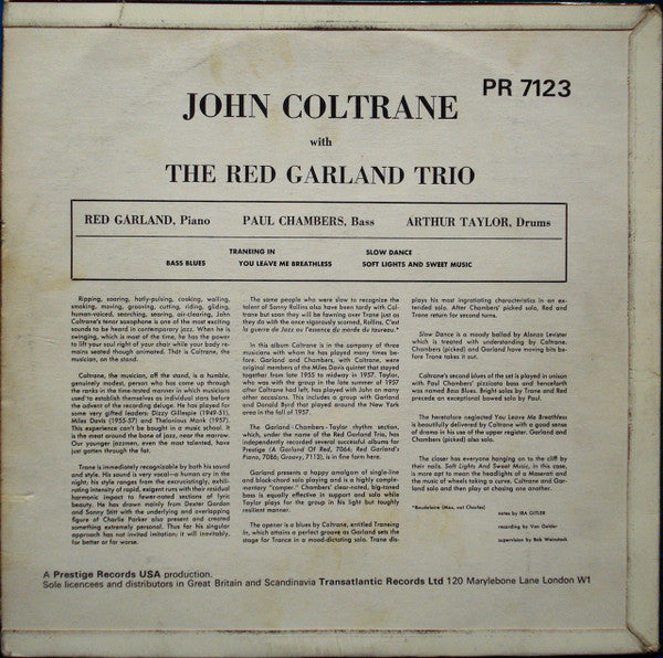 John Coltrane With The Red Garland Trio : Traneing In (LP, Album, RE)