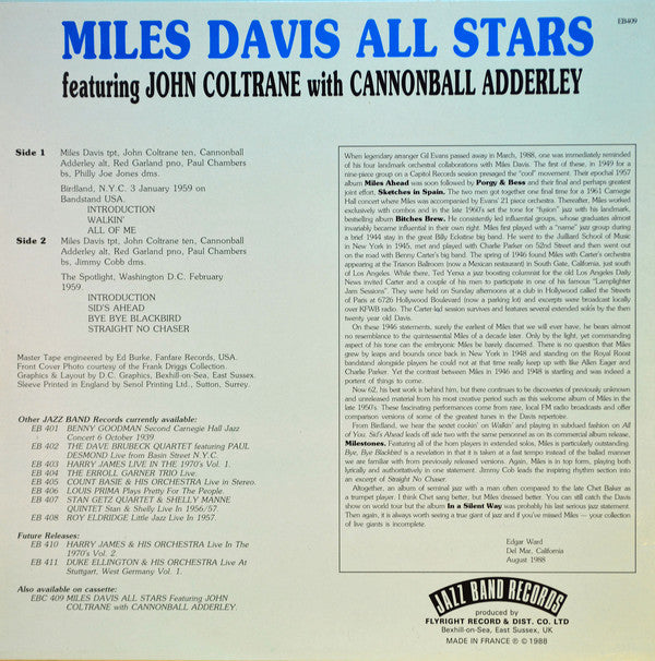 Miles Davis All Stars Featuring John Coltrane With Cannonball Adderley : Miles Davis All Stars Featuring John Coltrane With Cannonball Adderley (LP)