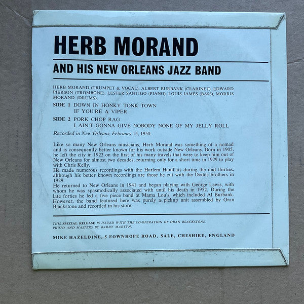Herb Morand And His New Orleans Jazz Band : Down In Honky Tonk Town  (7", EP, Mono)