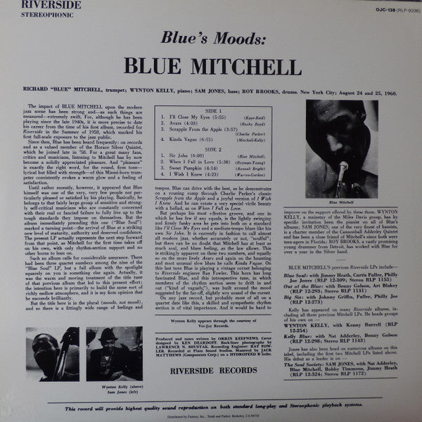 Blue Mitchell : Blue's Moods (LP, Album, RE)