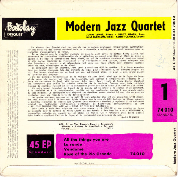 The Modern Jazz Quartet : 1 - All The Things You Are (7", EP)
