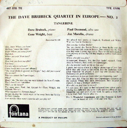 The Dave Brubeck Quartet : In Europe - No. 2 (7", EP)