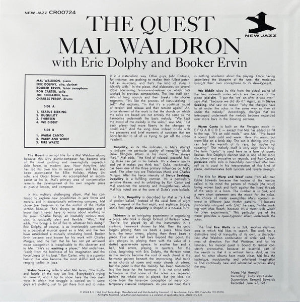 Mal Waldron With Eric Dolphy And Booker Ervin : The Quest (LP, Album, RE, 180)