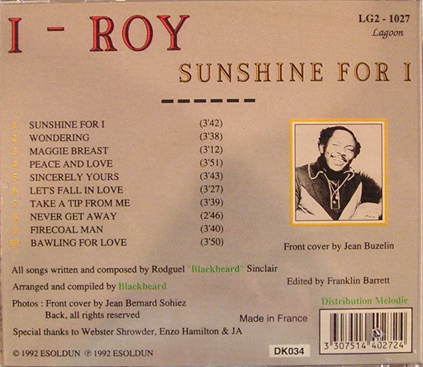 I-Roy : Sunshine For I (CD, Album, RE)