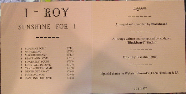 I-Roy : Sunshine For I (CD, Album, RE)