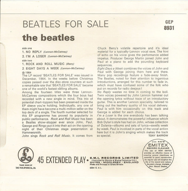 The Beatles : Beatles For Sale (7", EP, Mono, RE)