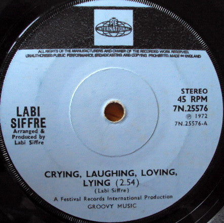 Labi Siffre : Crying, Laughing, Loving, Lying (7", Sol)