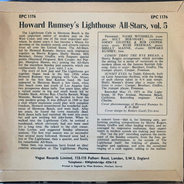 Howard Rumsey's Lighthouse All-Stars : Vol 5 (7", EP)