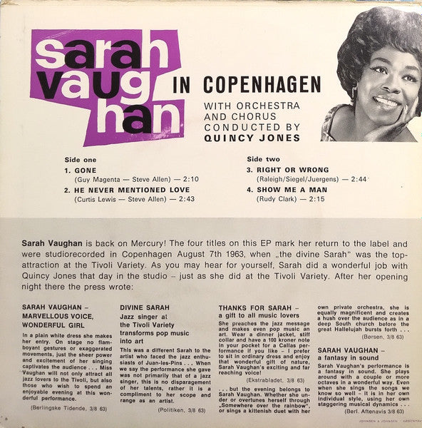 Sarah Vaughan : Sarah Vaughan In Copenhagen (7", EP)
