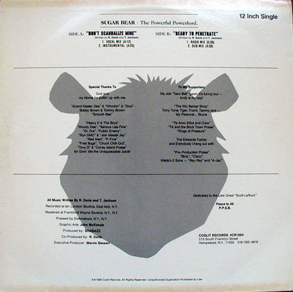 Sugar Bear : Don't Scandalize Mine / Ready To Penetrate (12", Single)