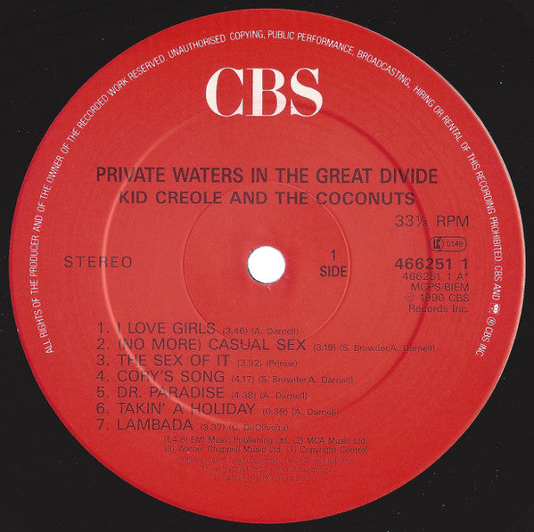 Kid Creole And The Coconuts : Private Waters In The Great Divide (LP, Album)