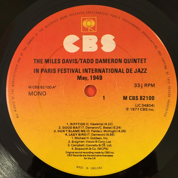 The Miles Davis/Tadd Dameron Quintet* : In Paris Festival International De Jazz - May, 1949 (LP, Album, Mono)