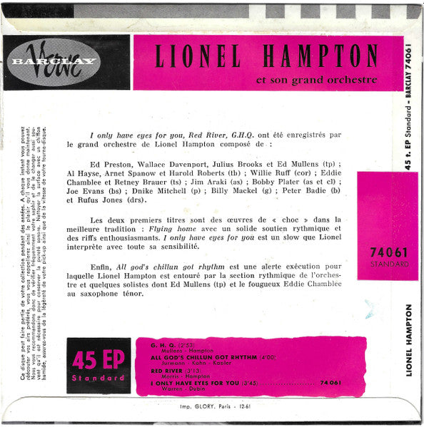 Lionel Hampton And His Orchestra : G. H. Q. (7", EP, RE)