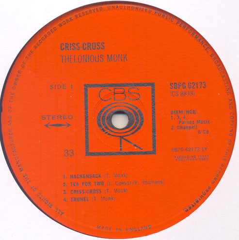 Thelonious Monk : Criss-Cross (LP, Album)