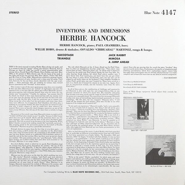Herbie Hancock : Inventions And Dimensions (LP, Album, RE)