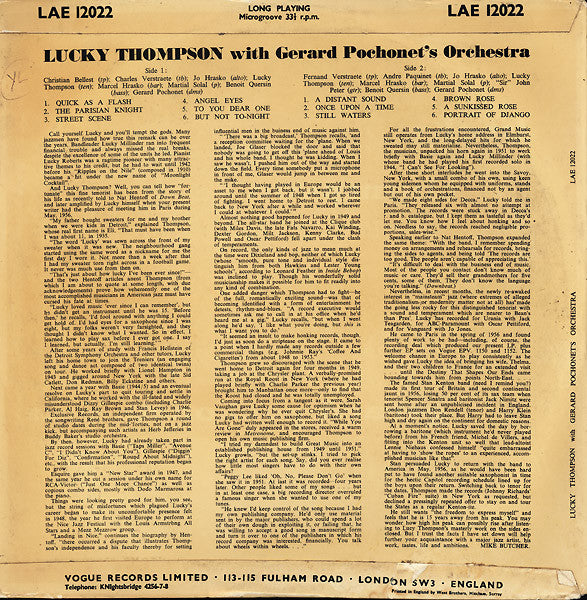 Lucky Thompson With Gérard Pochonet And His Orchestra Featuring Martial Solal : Lucky Thompson With Gerard Pochonet's Orchestra (LP, Album)