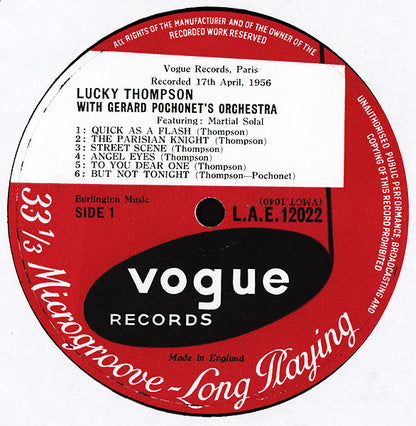 Lucky Thompson With Gérard Pochonet And His Orchestra Featuring Martial Solal : Lucky Thompson With Gerard Pochonet's Orchestra (LP, Album)