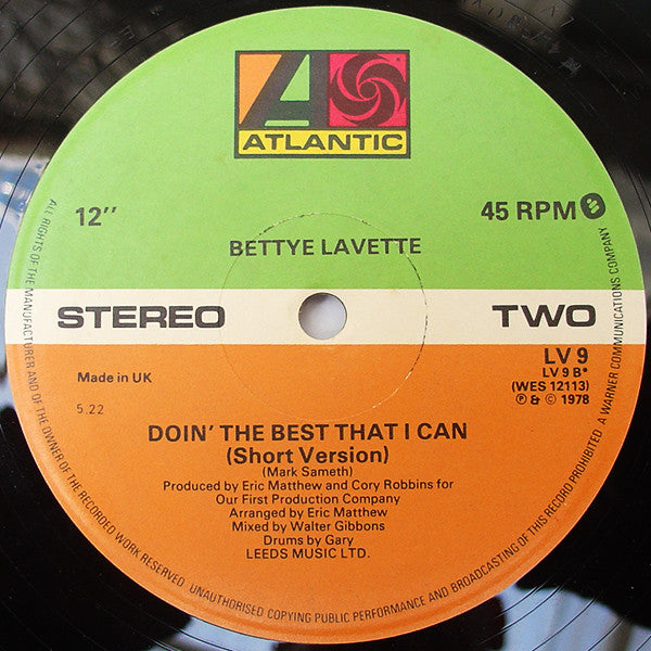 Bettye Lavette : Doin' The Best That I Can (Remix) (12", Single)