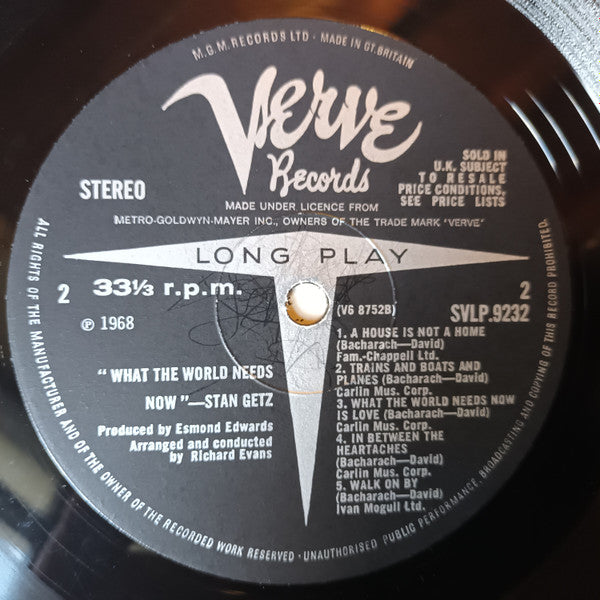Stan Getz : What The World Needs Now (Stan Getz Plays Bacharach And David) (LP, Album)