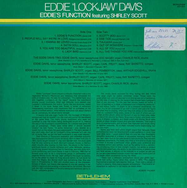 Eddie "Lockjaw" Davis Featuring Shirley Scott : Eddie's Function (LP, Comp)