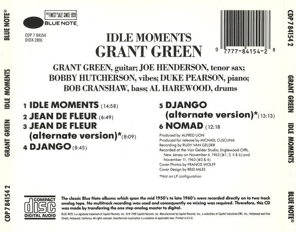 Grant Green : Idle Moments (CD, Album, RE)