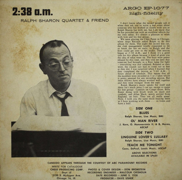 Ralph Sharon Quartet And Friend : 2:38 a.m. (7", EP)