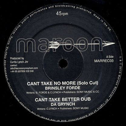 Brinsley Forde / Blackout Ja : Can't Take No More (12")