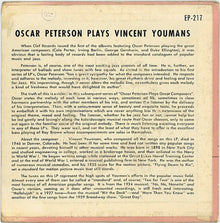 Oscar Peterson : Oscar Peterson Plays Vincent Youmans (7", EP, Mono)