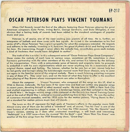 Oscar Peterson : Oscar Peterson Plays Vincent Youmans (7", EP, Mono)