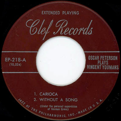 Oscar Peterson : Oscar Peterson Plays Vincent Youmans (7", EP, Mono)