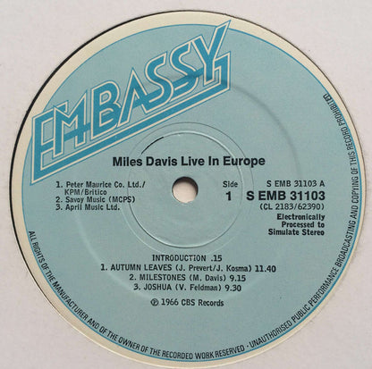 Miles Davis : Live In Europe (LP, Album, RE)