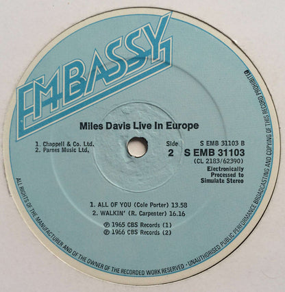 Miles Davis : Live In Europe (LP, Album, RE)