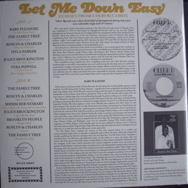 Various : Let Me Down Easy (Echoes From Cheri Records) (LP, Comp)